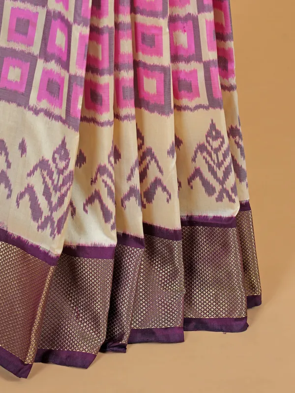 Dark purple printed silk saree for festival