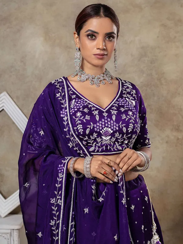 Dark purple raw silk bridal lehenga choli