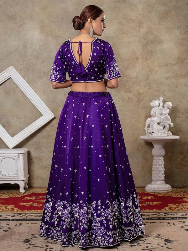 Dark purple raw silk bridal lehenga choli
