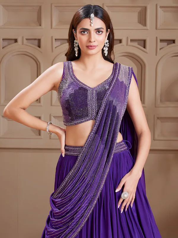 Dark purple satin lehenga choli for party