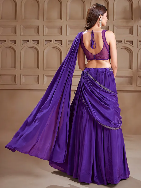 Dark purple satin lehenga choli for party