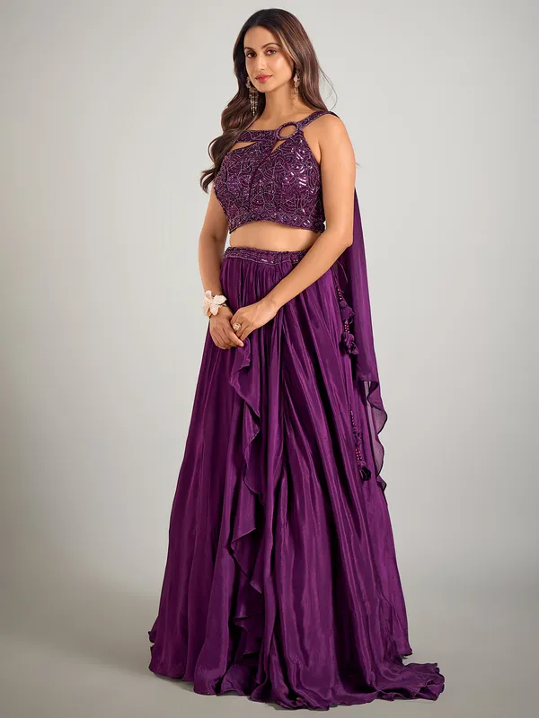 Dark purple satin silk lehenga choli