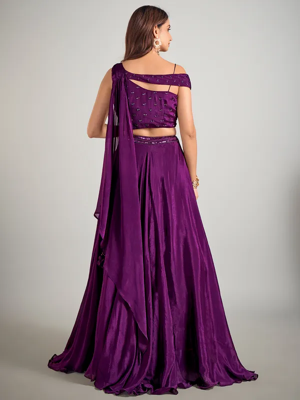 Dark purple satin silk lehenga choli