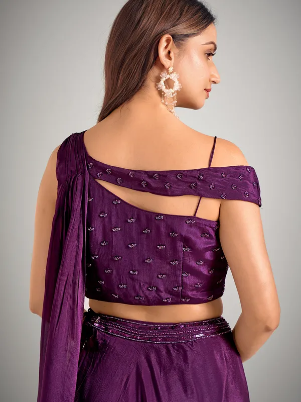 Dark purple satin silk lehenga choli