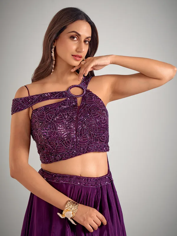 Dark purple satin silk lehenga choli