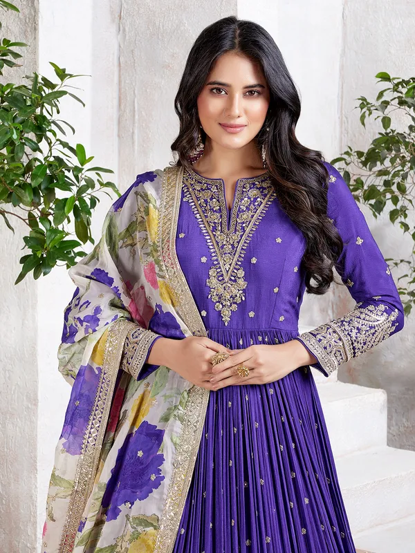Dark purple silk anarkali salwar suit