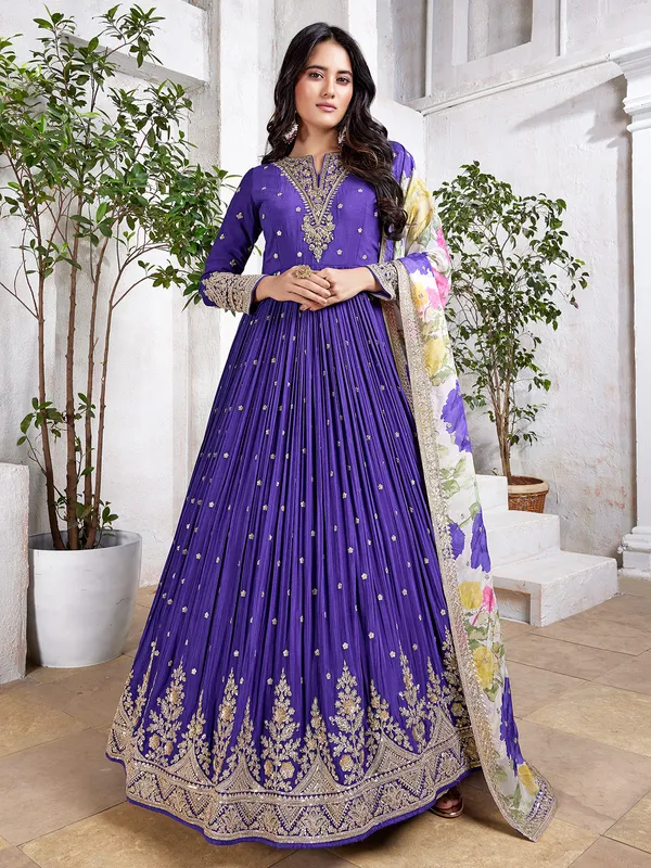 Dark purple silk anarkali salwar suit
