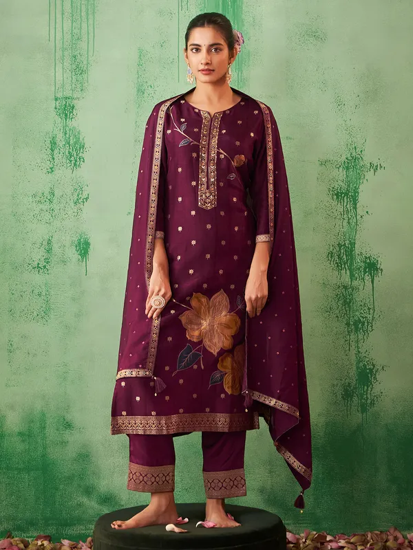 Dark purple silk kurti set for festive