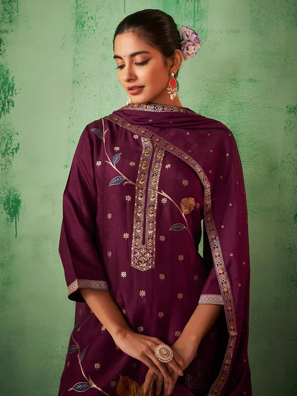 Dark purple silk kurti set for festive