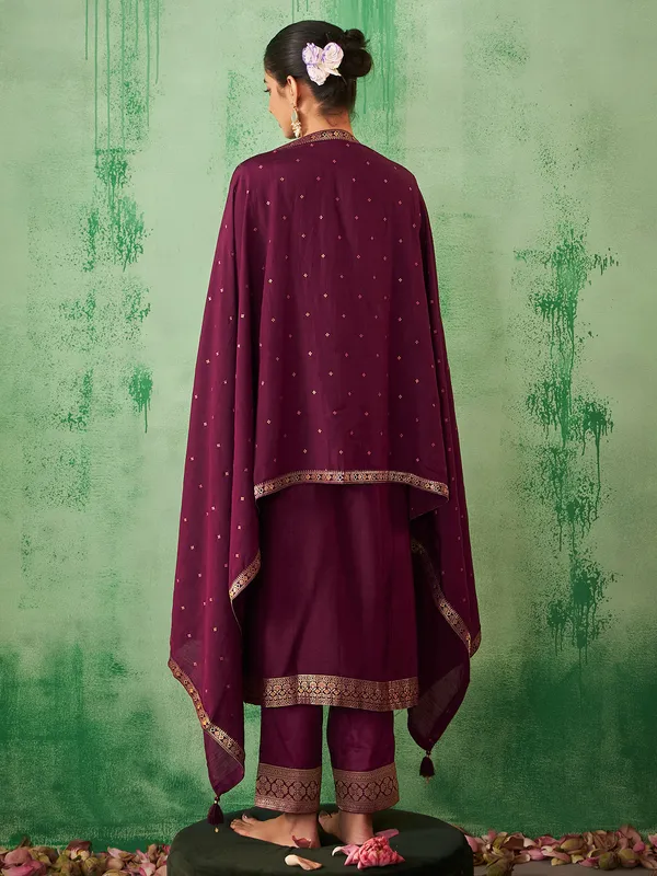 Dark purple silk kurti set for festive