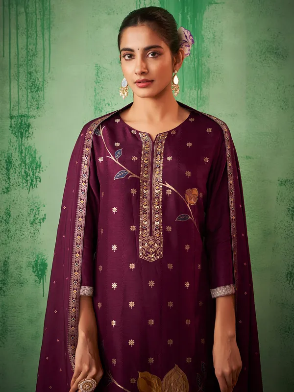 Dark purple silk kurti set for festive
