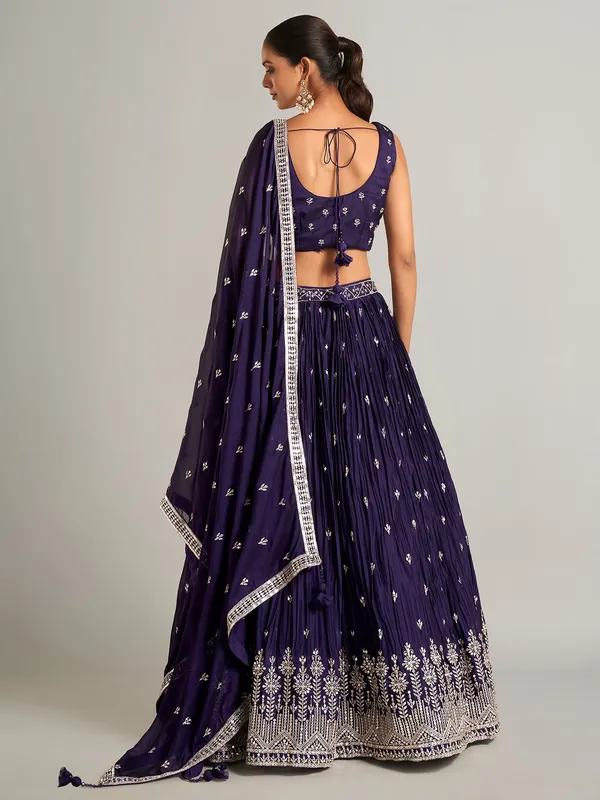 Dark purple silk lahenga choli for reception wear