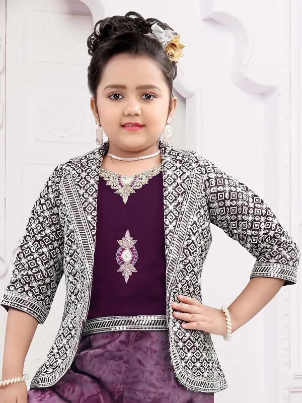 Dark purple silk pakistani sharara salwar suit