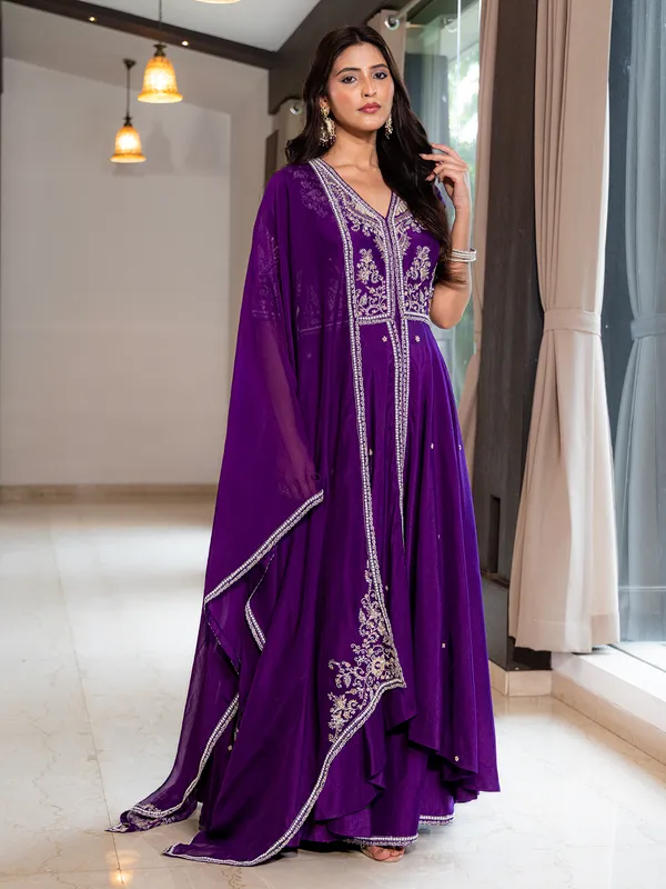 Dark purple silk palazzo suit with dupatta