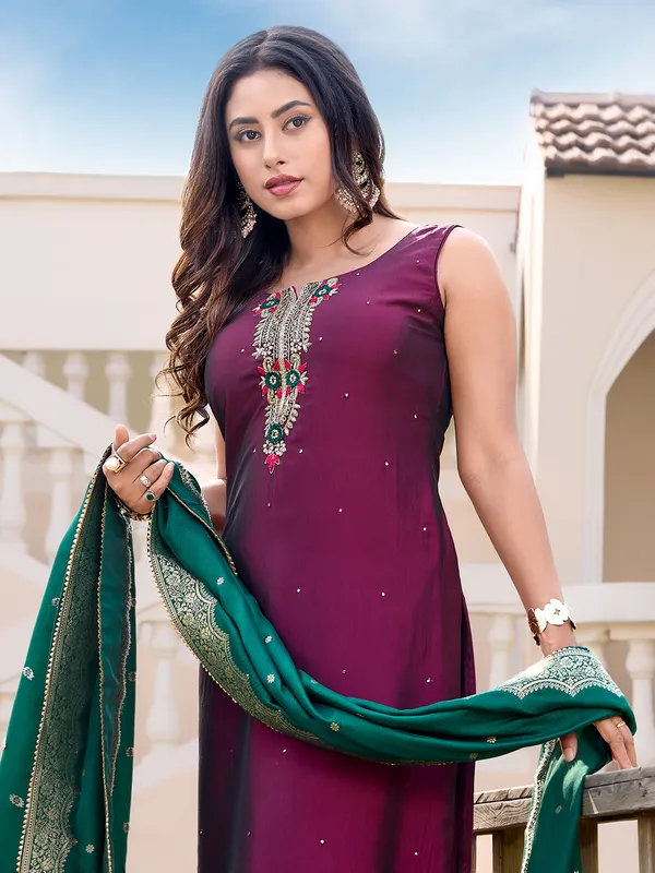 Dark purple silk salwar suit for festive