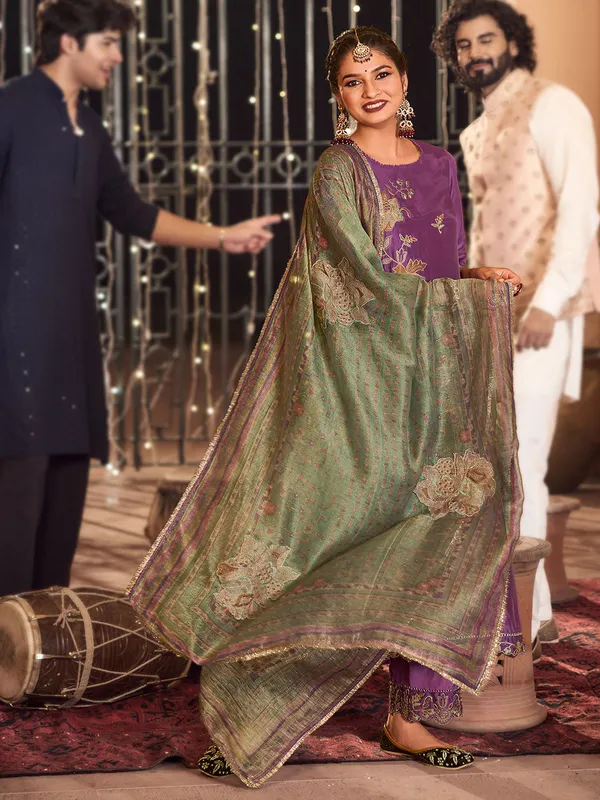 Dark Purple silk salwar suit for women