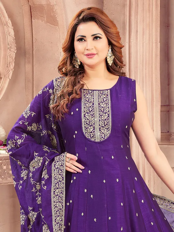 Dark purple silk salwar suit with dupatta for special ocassions