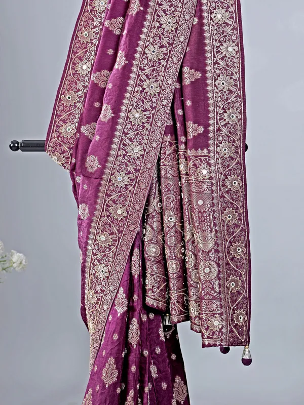 Dark purple silk saree with grand zari weaving