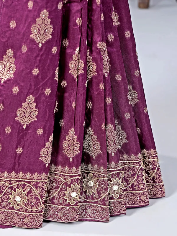 Dark purple silk saree with grand zari weaving