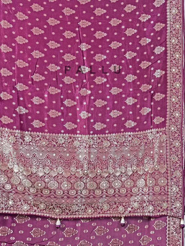 Dark purple silk saree with grand zari weaving