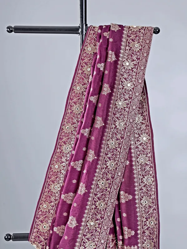 Dark purple silk saree with grand zari weaving