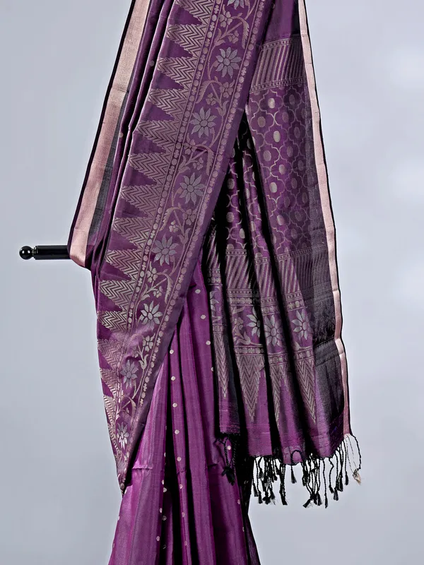 Dark purple silk saree with zari woven detailing