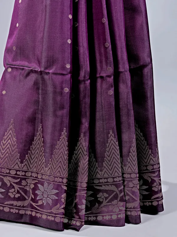 Dark purple silk saree with zari woven detailing