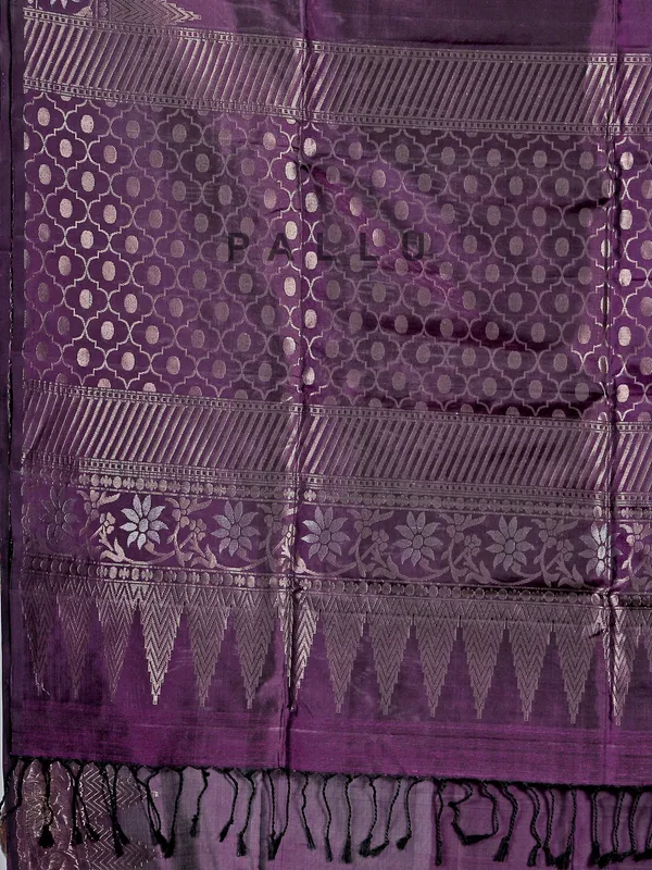 Dark purple silk saree with zari woven detailing