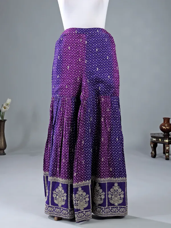 Dark purple silk sharara suit in printed