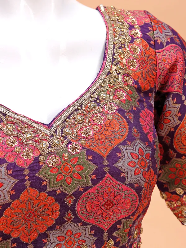 Dark purple silk sweetheart neck blouse