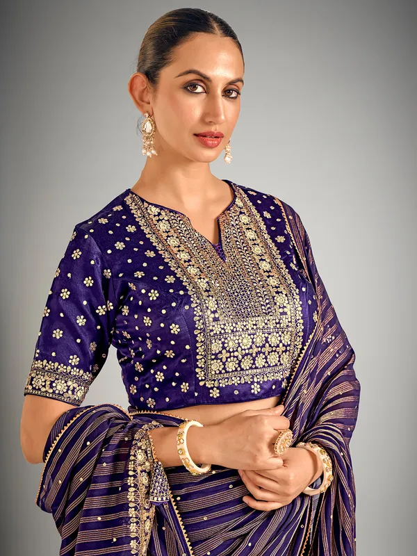 Dark purple soft organza wedding saree