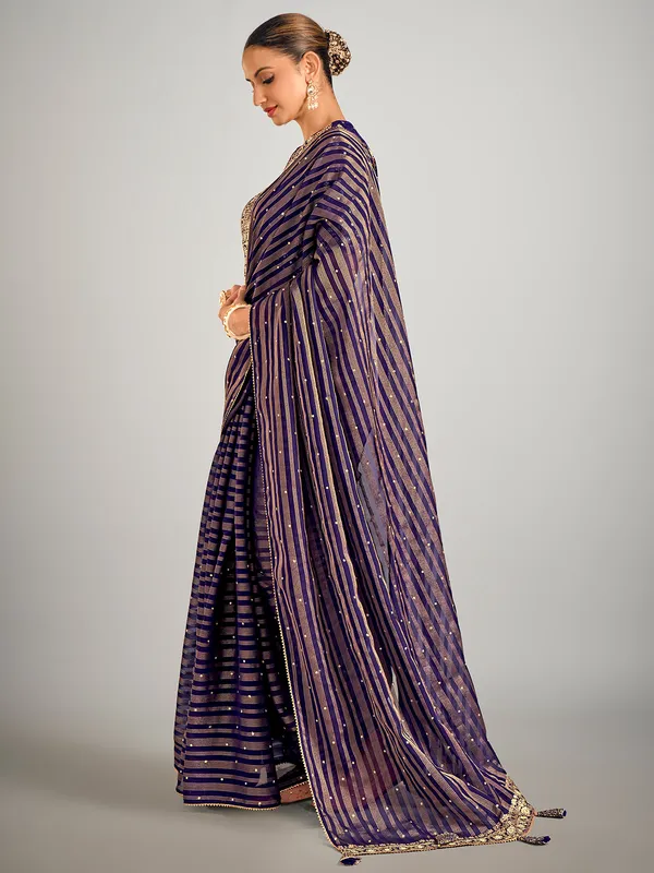 Dark purple soft organza wedding saree