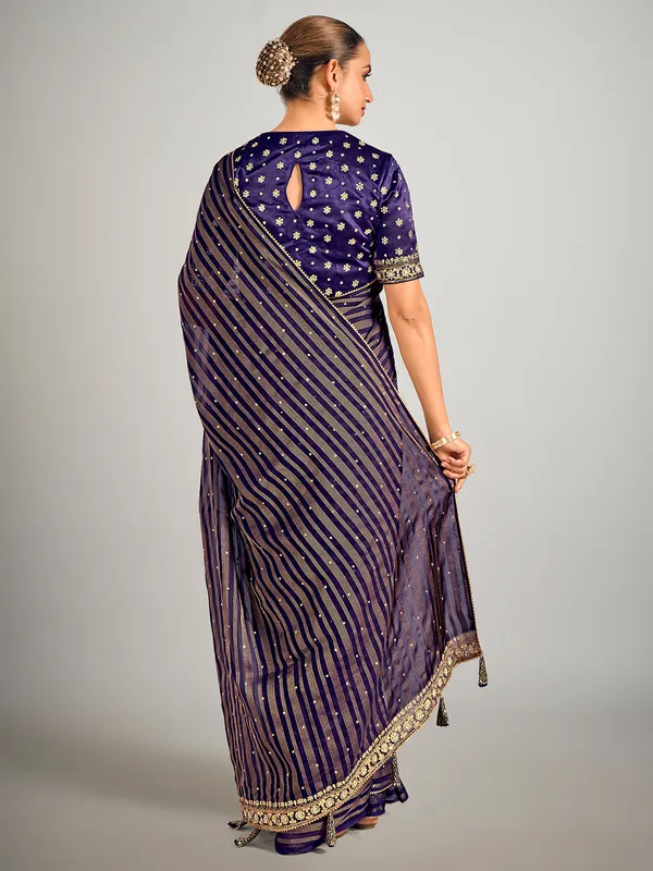 Dark purple soft organza wedding saree