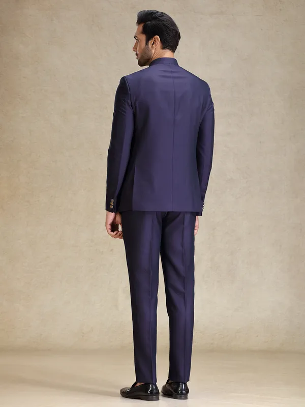 Dark purple textured bandh gala jodhpuri jacket suit