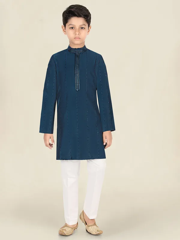 Dark rama blue festive ready kurta suit for boys