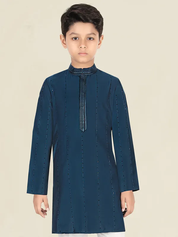 Dark rama blue festive ready kurta suit for boys