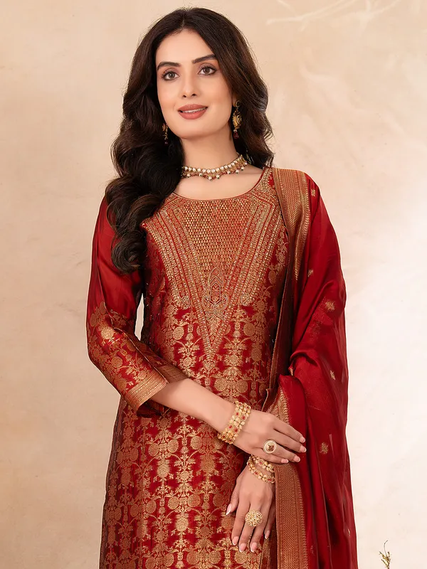 Dark red silk salwar suit for festive outfits