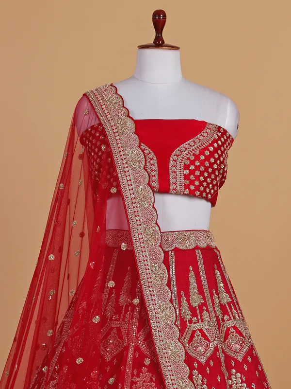 Dark red silk wedding style lehenga choli