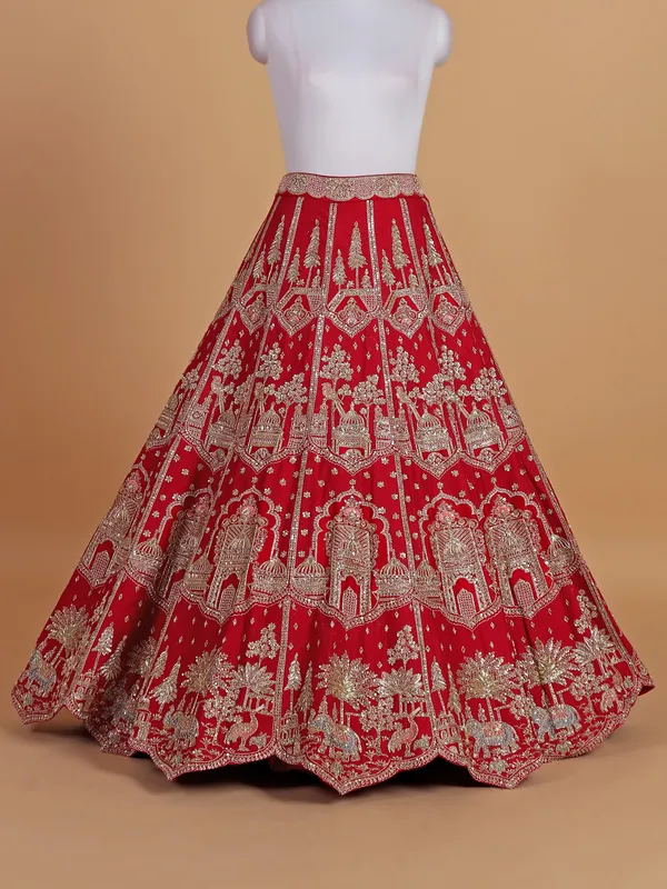 Dark red silk wedding style lehenga choli