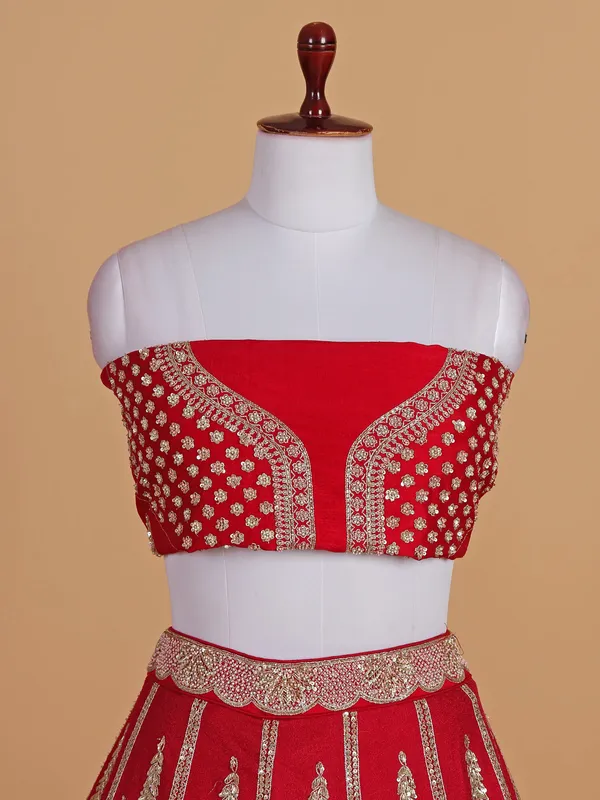 Dark red silk wedding style lehenga choli