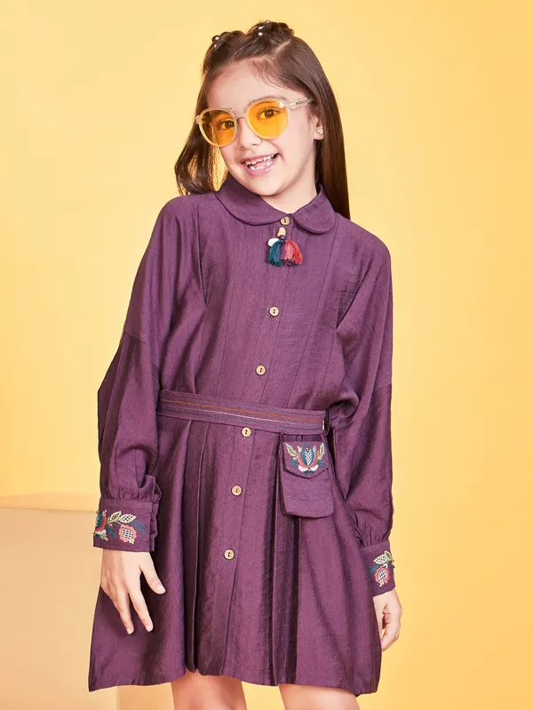 Dark wine cotton silk frock for girls