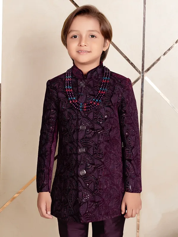 Dark wine finest velvet indo western for boys