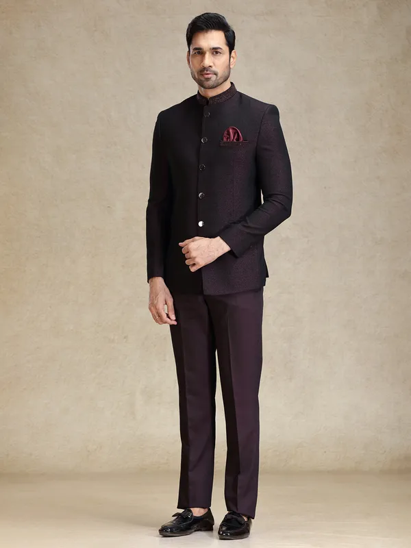 Dark wine jodhpuri bandh gala jacket suit