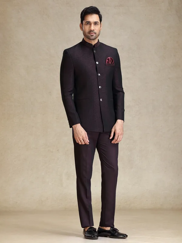 Dark wine jodhpuri bandh gala jacket suit