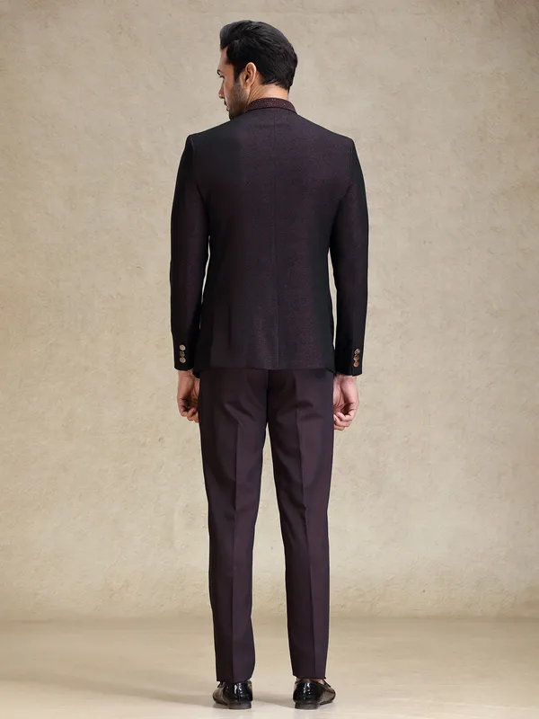 Dark wine jodhpuri bandh gala jacket suit