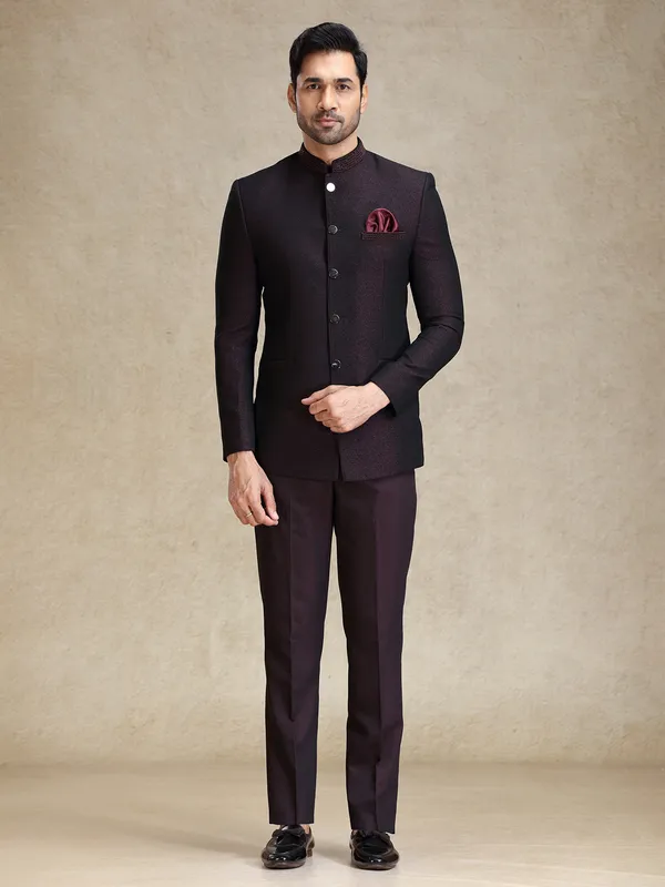 Dark wine jodhpuri bandh gala jacket suit