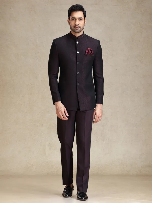 Dark wine jodhpuri bandh gala jacket suit