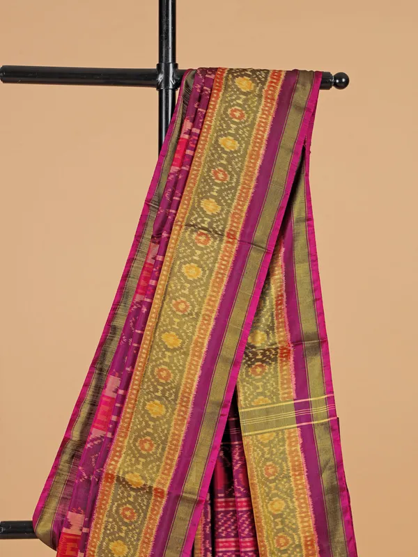 Dark wine silk saree in bandhej print