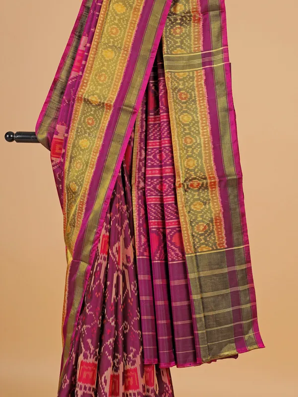 Dark wine silk saree in bandhej print