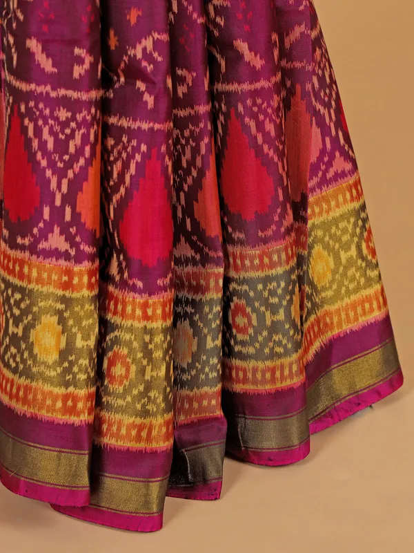 Dark wine silk saree in bandhej print
